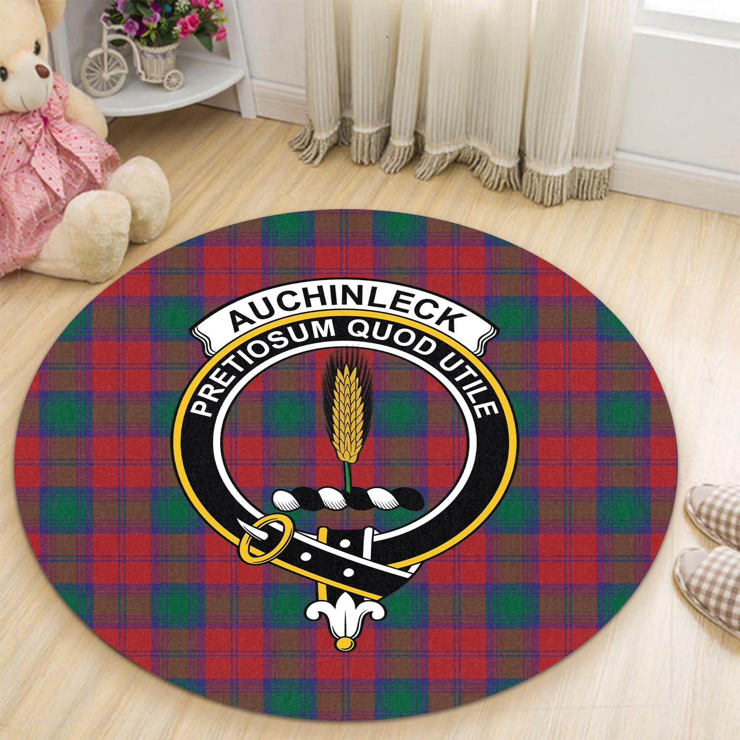 Auchinleck Tartan Round Rug with Family Crest - Tartanvibesclothing