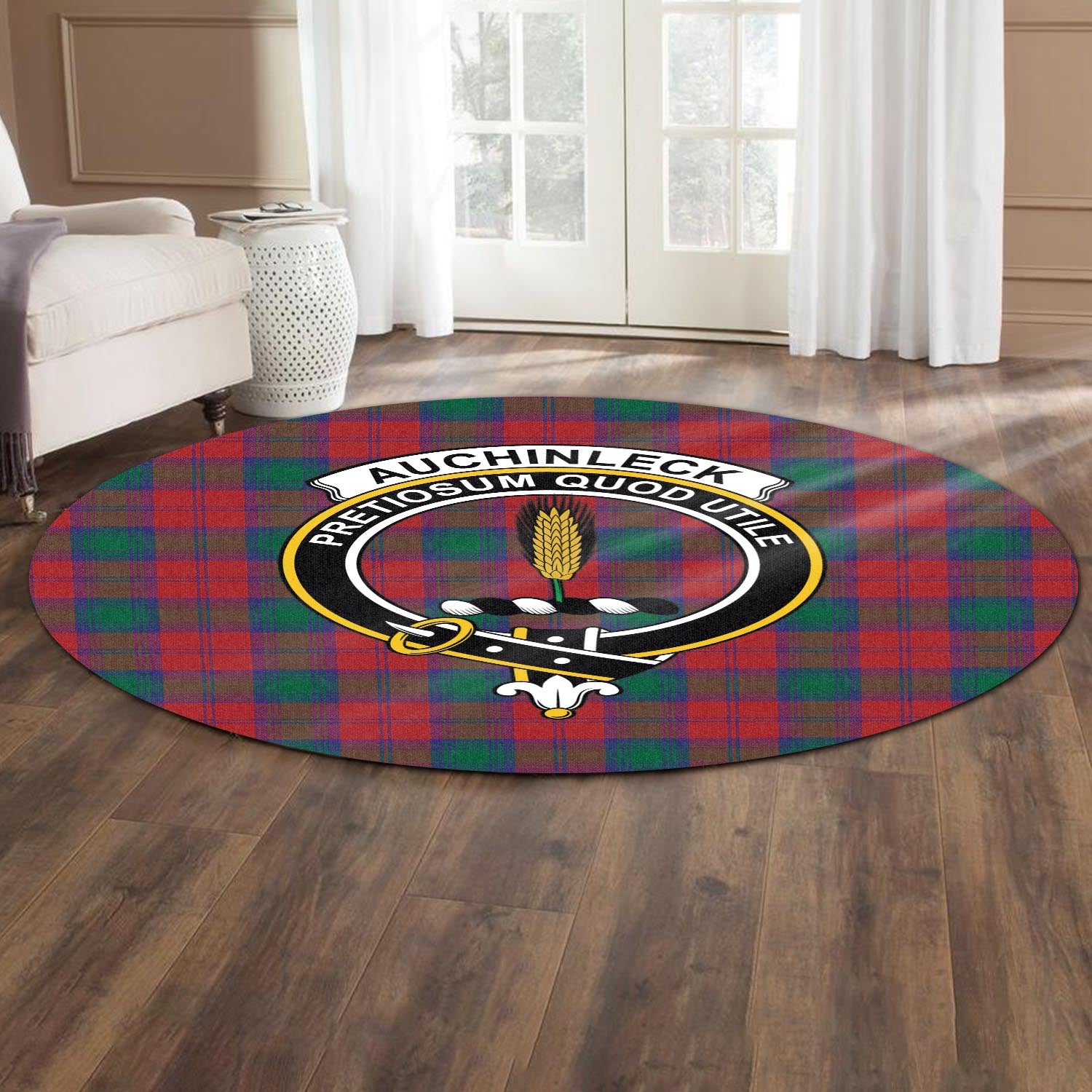 Auchinleck Tartan Round Rug with Family Crest - Tartanvibesclothing