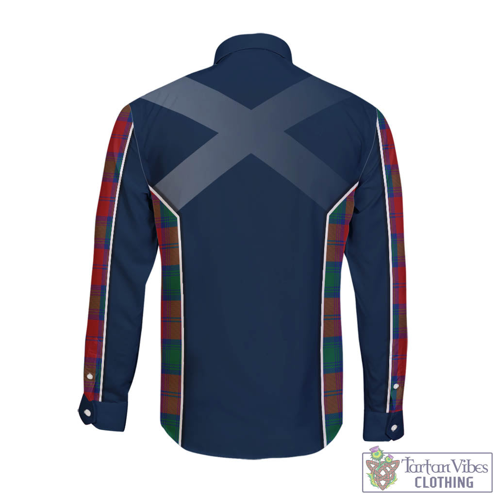 Tartan Vibes Clothing Auchinleck Tartan Long Sleeve Button Up Shirt with Family Crest and Scottish Thistle Vibes Sport Style