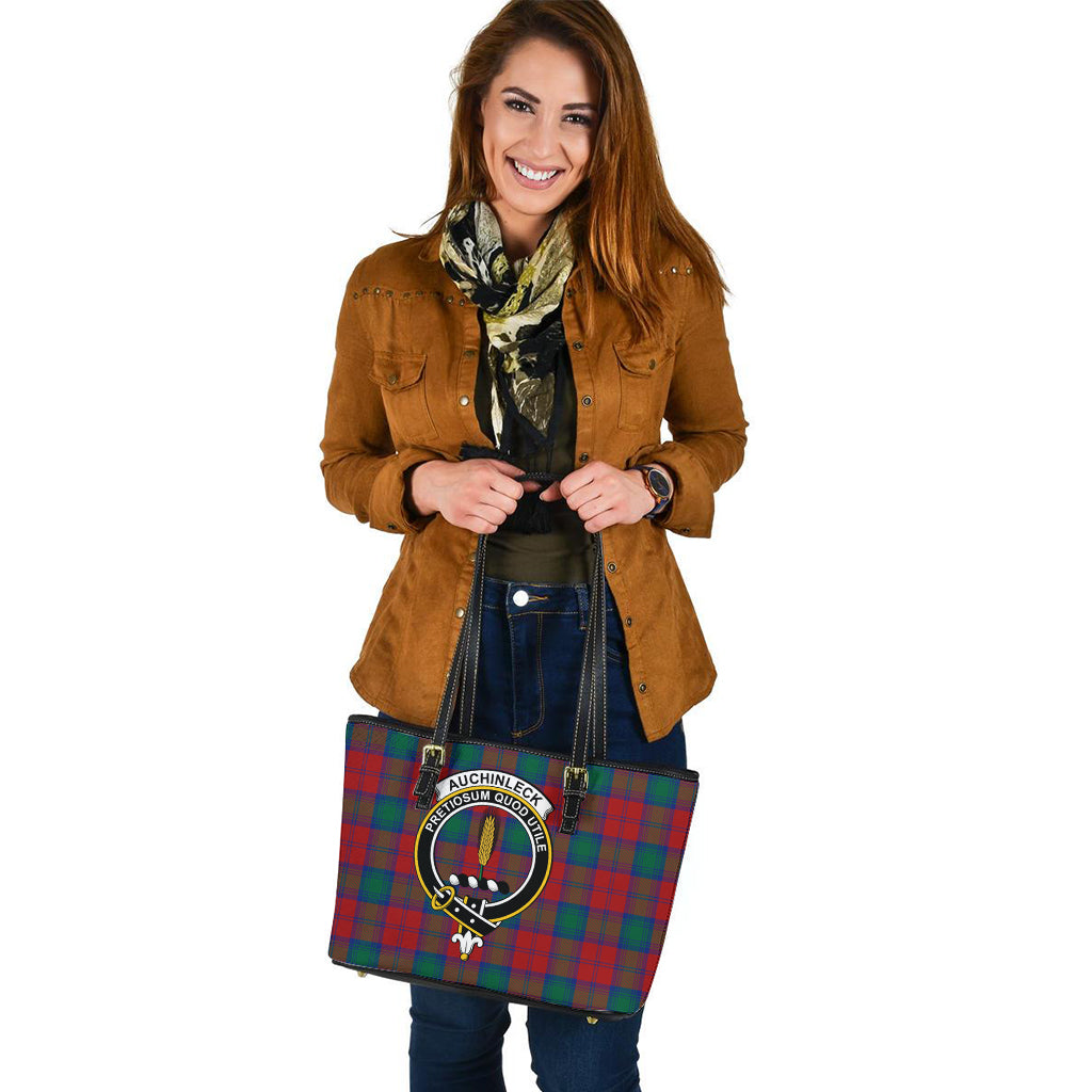 Auchinleck Tartan Leather Tote Bag with Family Crest - Tartanvibesclothing