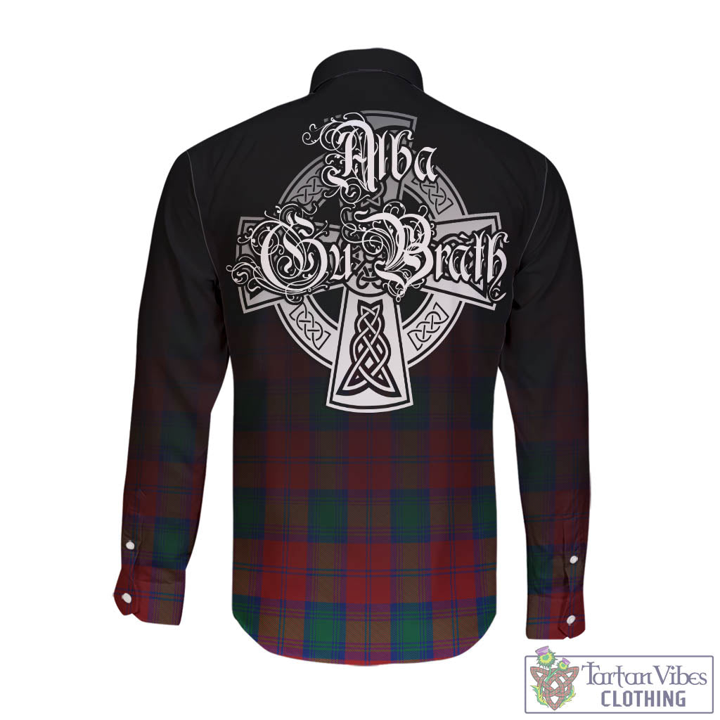 Tartan Vibes Clothing Auchinleck Tartan Long Sleeve Button Up Featuring Alba Gu Brath Family Crest Celtic Inspired