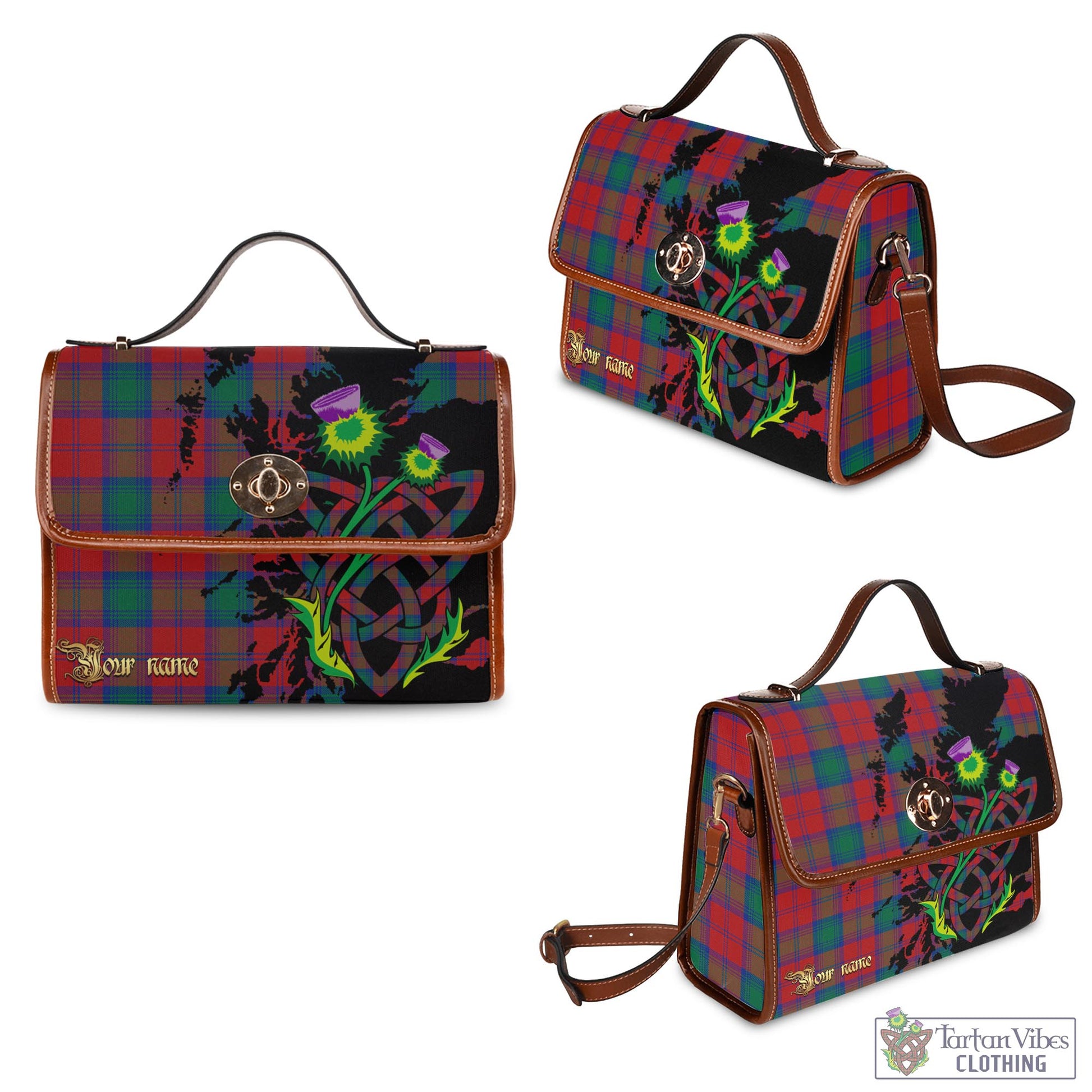 Tartan Vibes Clothing Auchinleck Tartan Waterproof Canvas Bag with Scotland Map and Thistle Celtic Accents