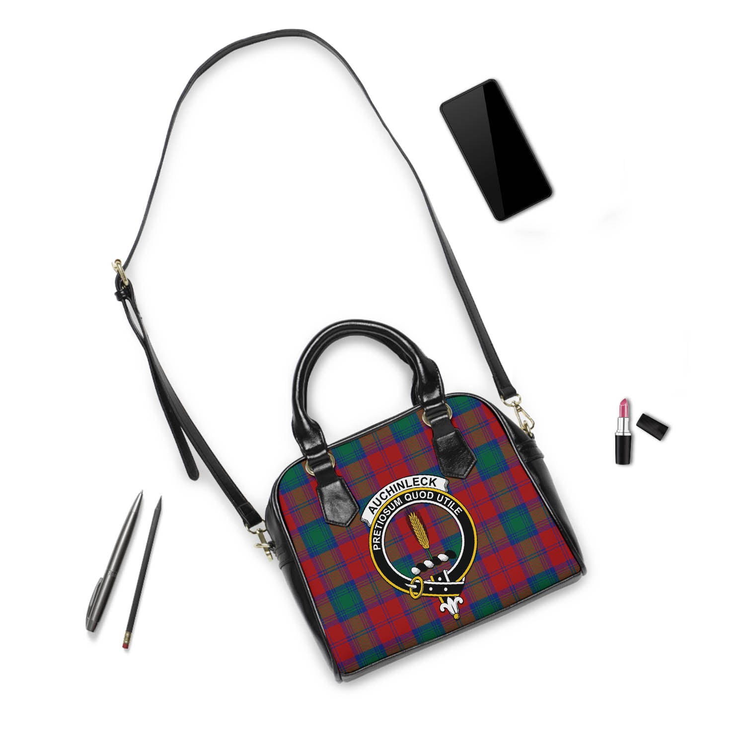 Auchinleck Tartan Shoulder Handbags with Family Crest - Tartanvibesclothing