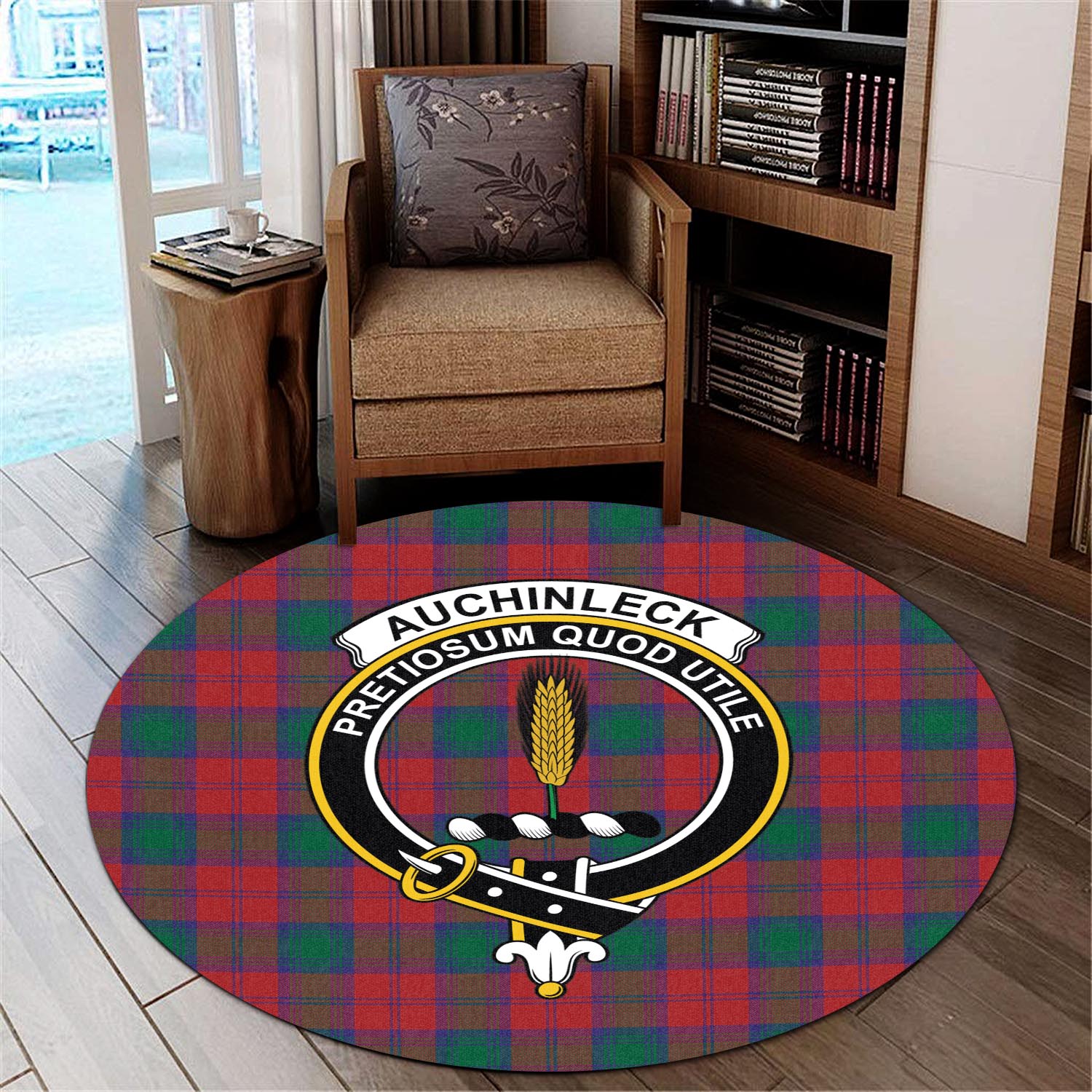 Auchinleck Tartan Round Rug with Family Crest - Tartanvibesclothing