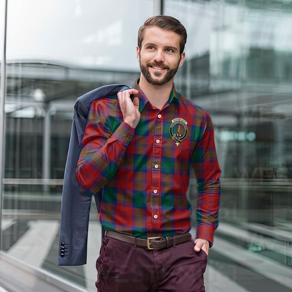 Auchinleck Tartan Long Sleeve Button Up Shirt with Family Crest - Tartanvibesclothing