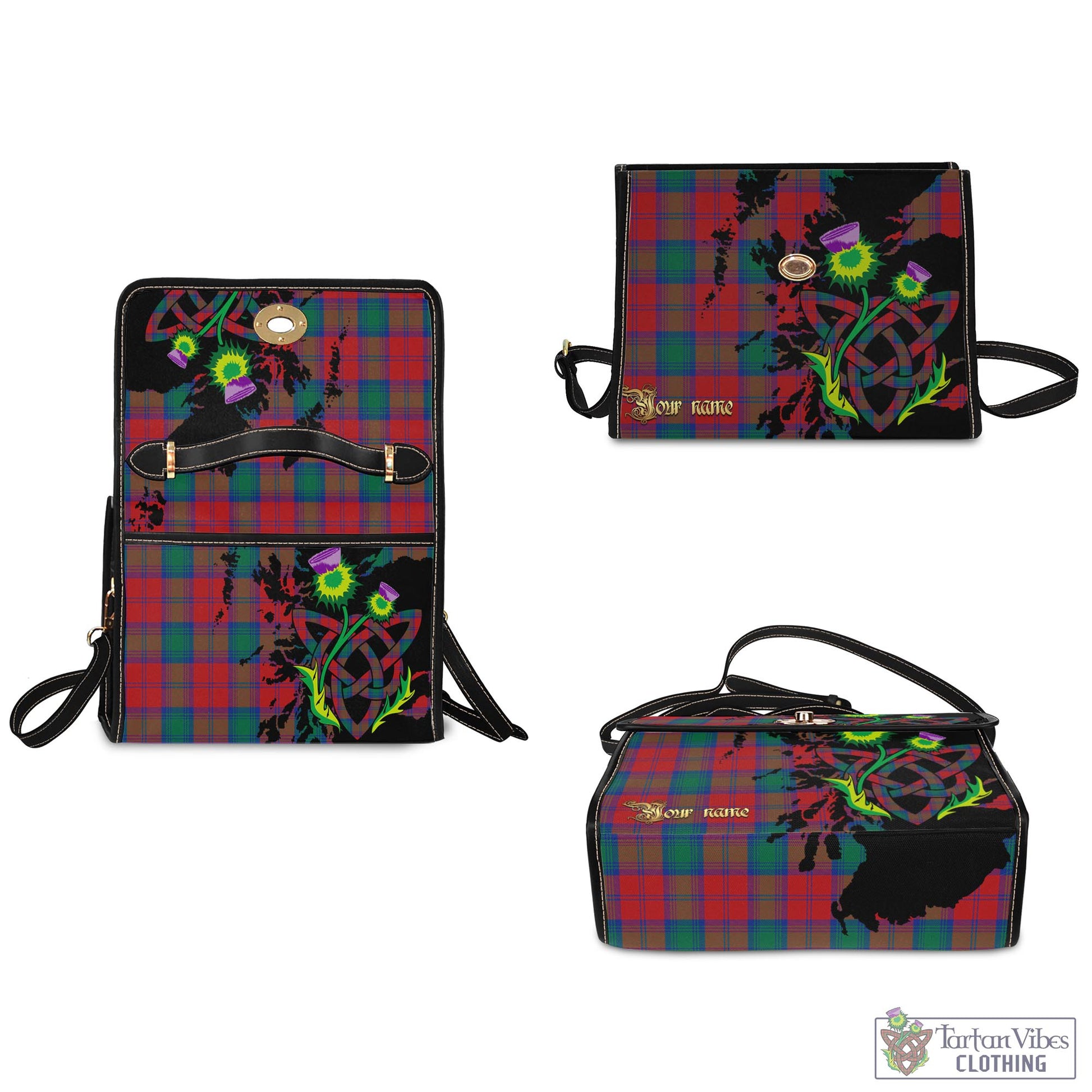 Tartan Vibes Clothing Auchinleck Tartan Waterproof Canvas Bag with Scotland Map and Thistle Celtic Accents