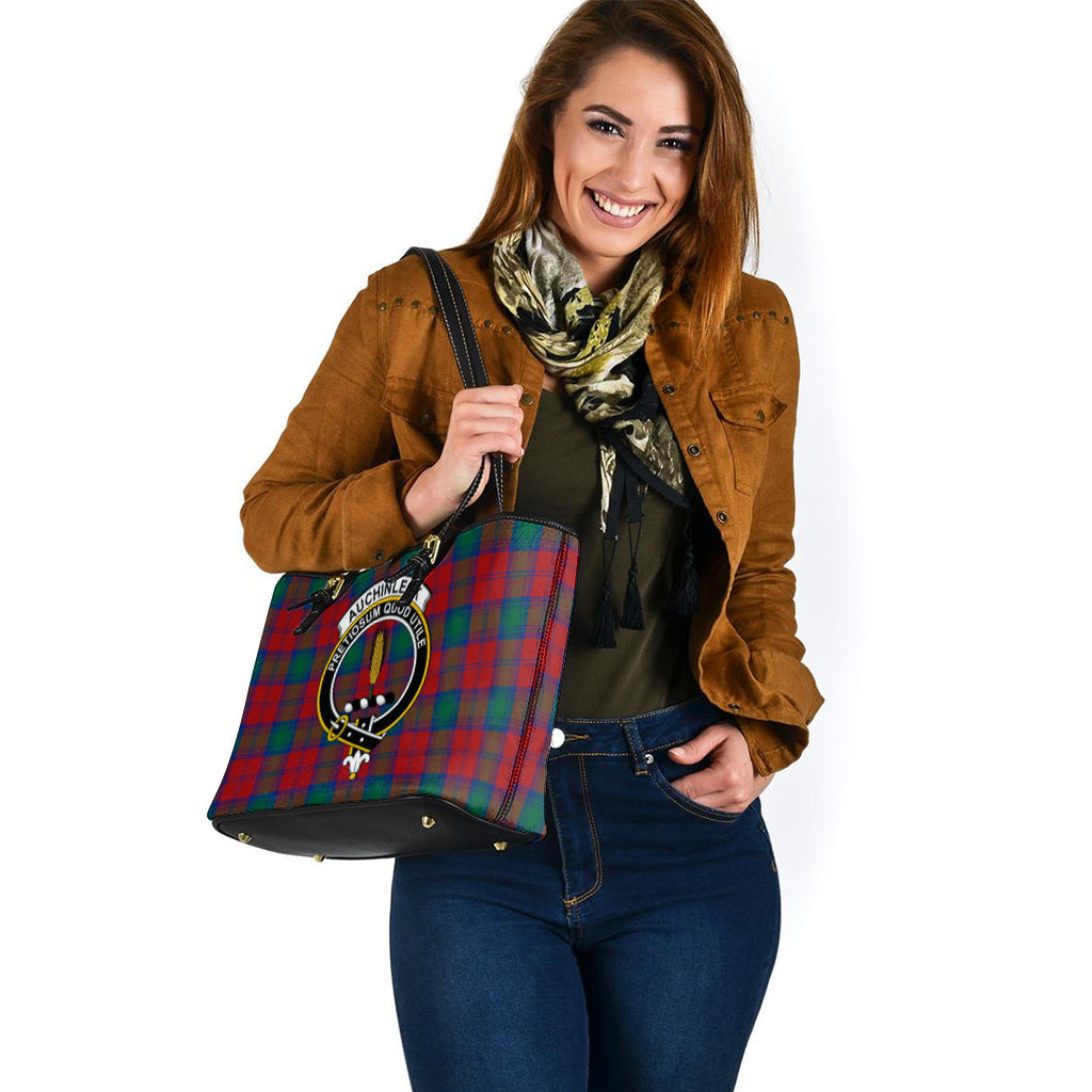 Auchinleck Tartan Leather Tote Bag with Family Crest - Tartanvibesclothing