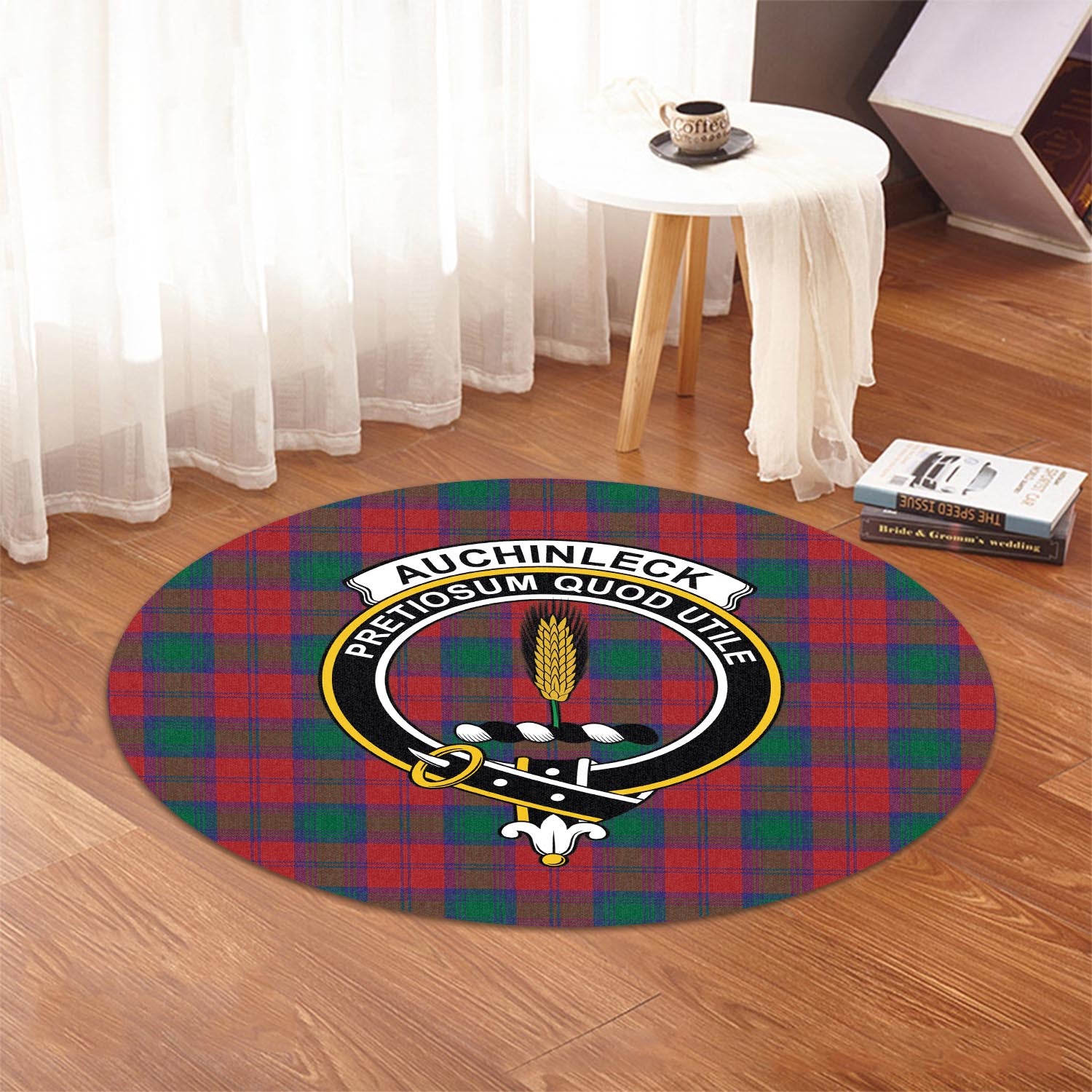 Auchinleck Tartan Round Rug with Family Crest - Tartanvibesclothing