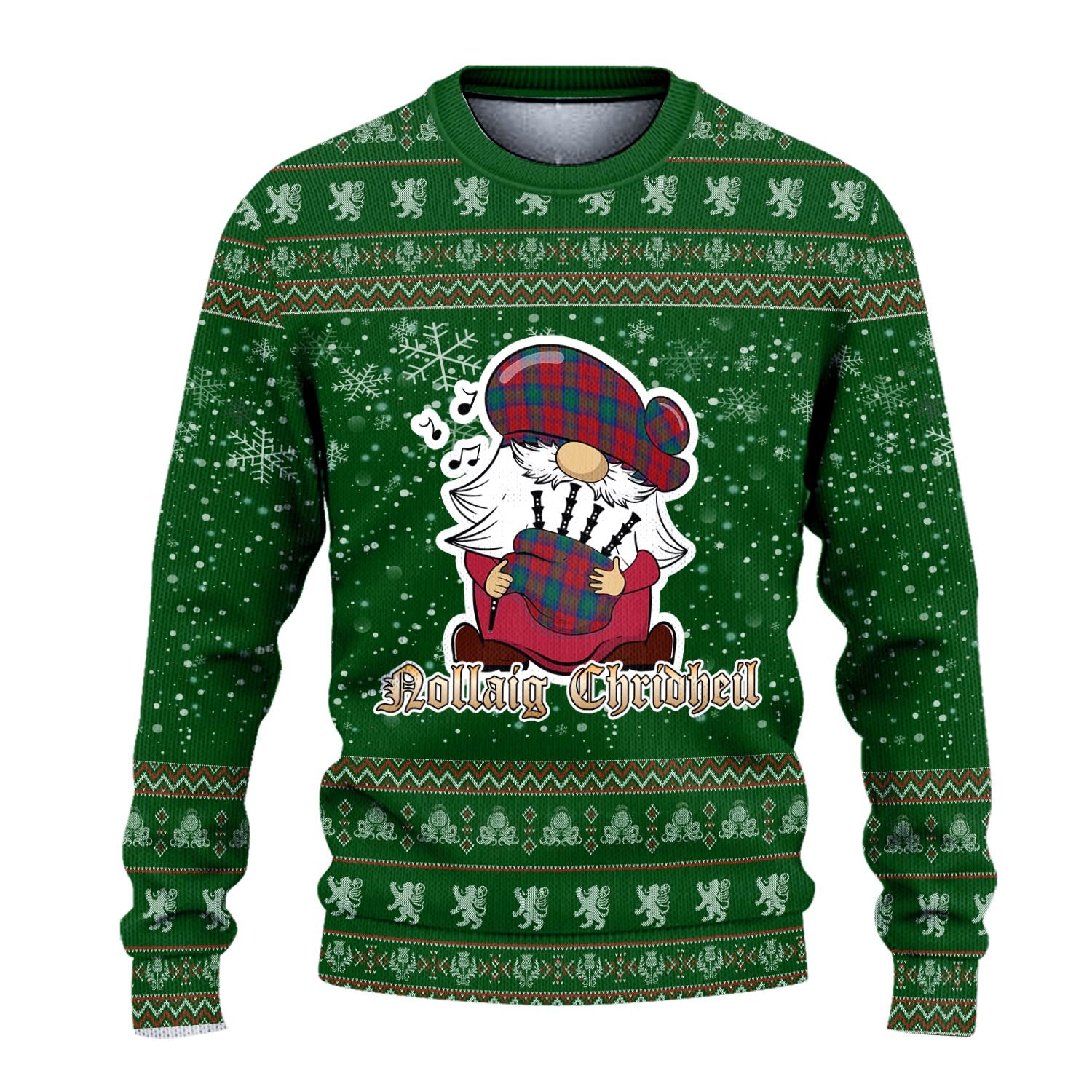 Auchinleck Clan Christmas Family Knitted Sweater with Funny Gnome Playing Bagpipes - Tartanvibesclothing