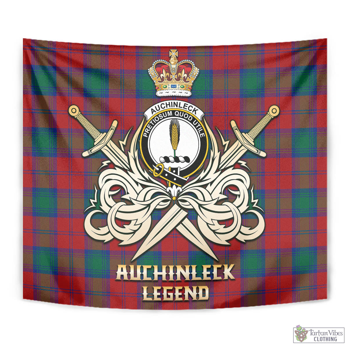 Tartan Vibes Clothing Auchinleck Tartan Tapestry with Clan Crest and the Golden Sword of Courageous Legacy