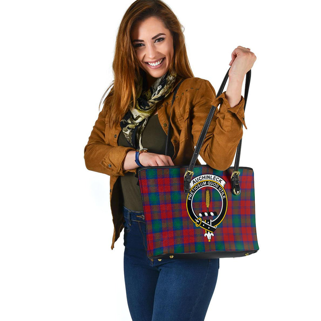 Auchinleck Tartan Leather Tote Bag with Family Crest - Tartanvibesclothing