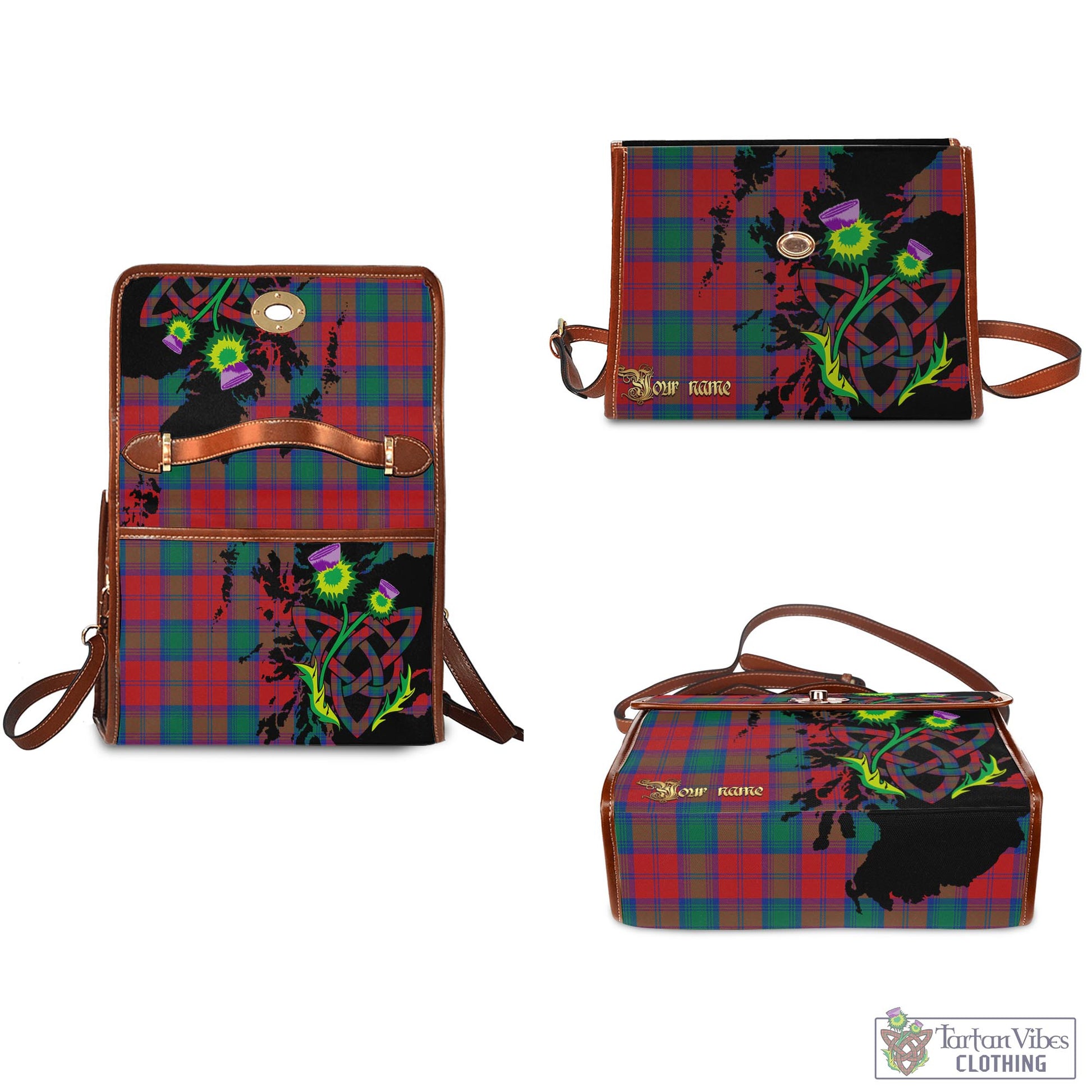 Tartan Vibes Clothing Auchinleck Tartan Waterproof Canvas Bag with Scotland Map and Thistle Celtic Accents