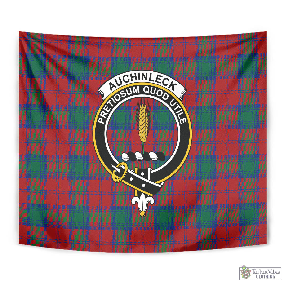 Tartan Vibes Clothing Auchinleck Tartan Tapestry Wall Hanging and Home Decor for Room with Family Crest