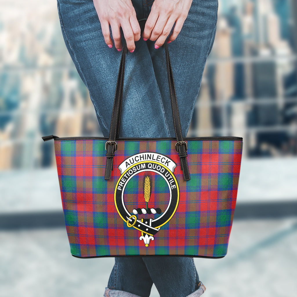 Auchinleck Tartan Leather Tote Bag with Family Crest - Tartanvibesclothing