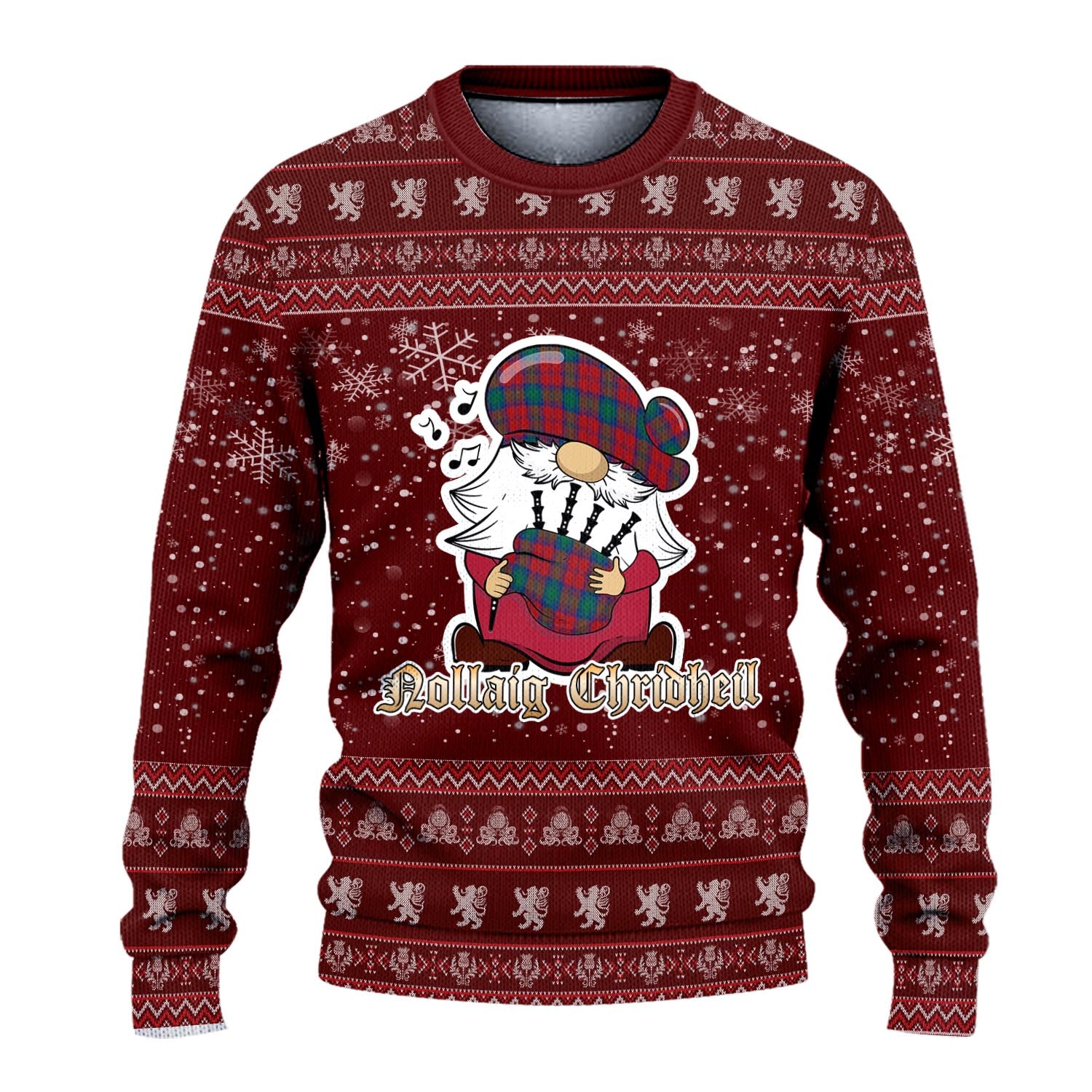 Auchinleck Clan Christmas Family Knitted Sweater with Funny Gnome Playing Bagpipes - Tartanvibesclothing