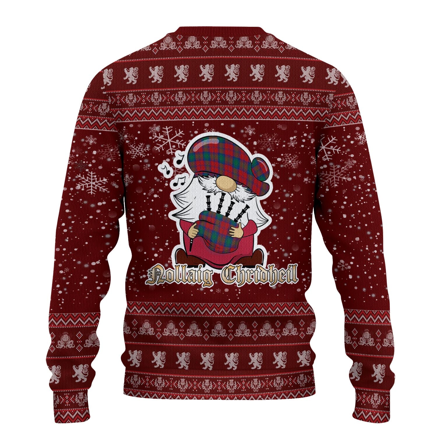 Auchinleck Clan Christmas Family Knitted Sweater with Funny Gnome Playing Bagpipes - Tartanvibesclothing