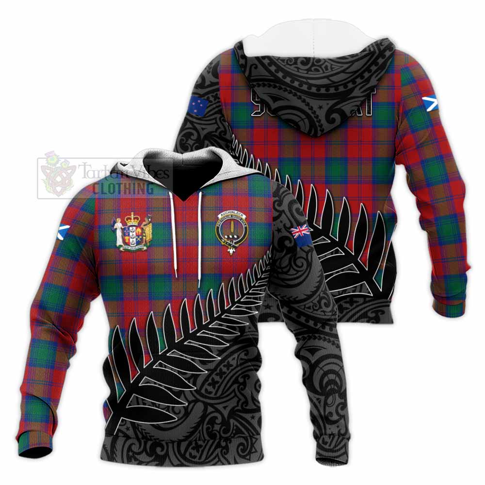 Tartan Vibes Clothing Auchinleck (Affleck) Crest Tartan Knitted Hoodie with New Zealand Silver Fern Half Style