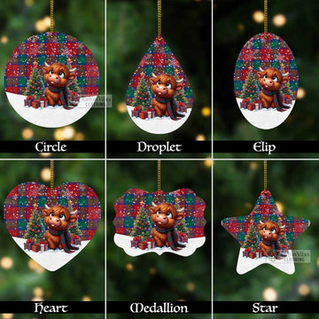 Auchinleck (Affleck) Tartan Christmas Aluminium Ornament with Adorable Highland Coo