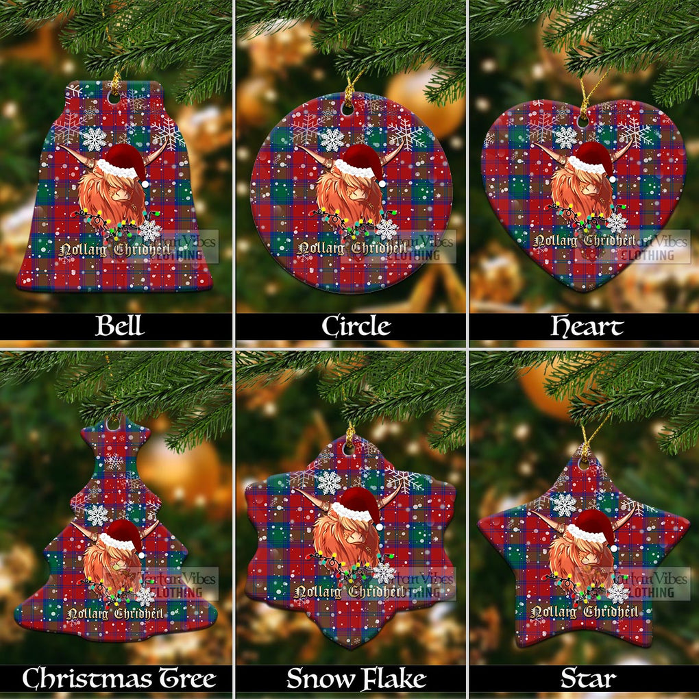 Tartan Vibes Clothing Auchinleck (Affleck) Clan Tartan Ornament with Christmas Twinkle Highland Cattle