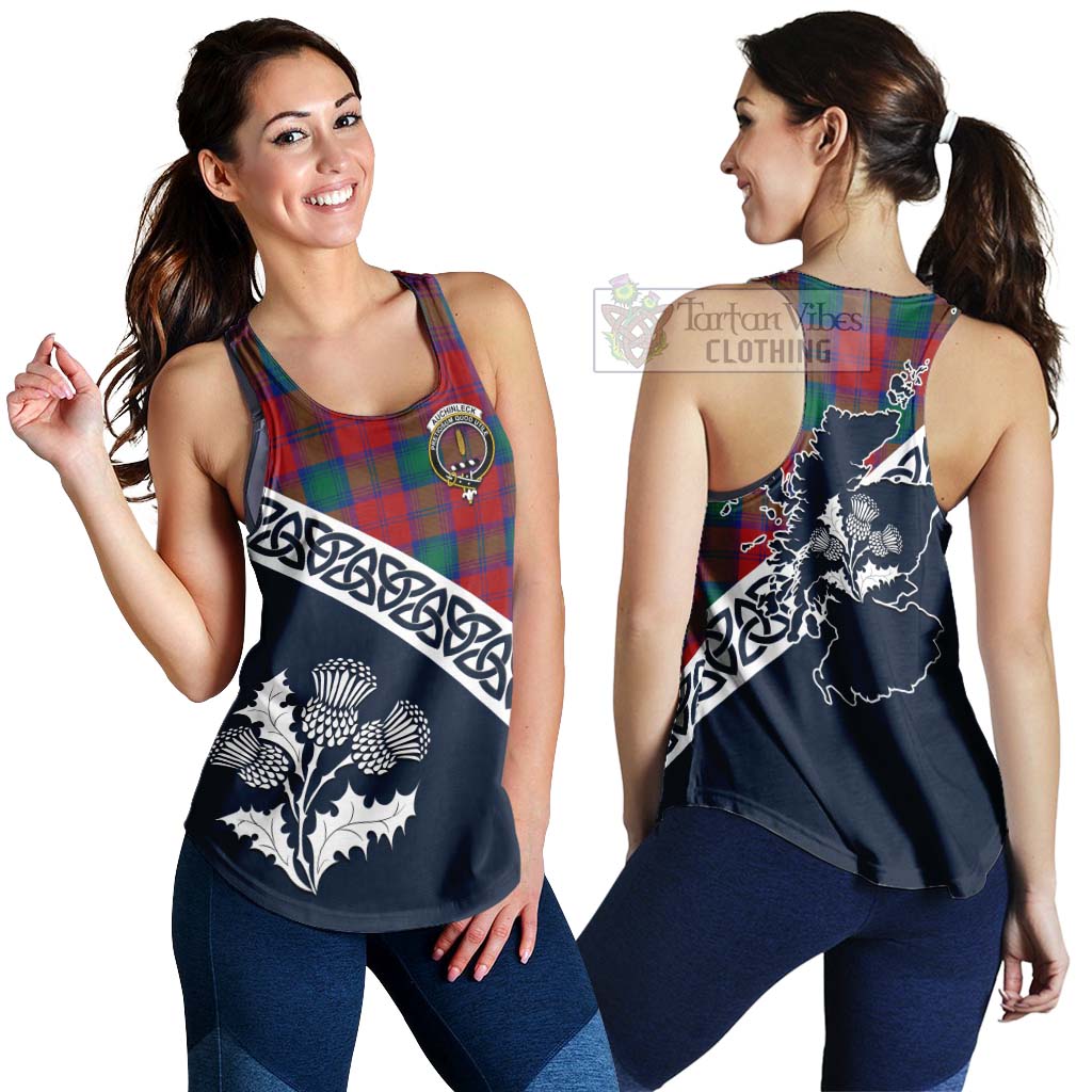 Tartan Vibes Clothing Auchinleck (Affleck) Tartan Women's Racerback Tanks Featuring Thistle and Scotland Map