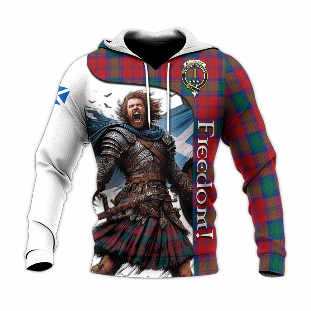 Tartan Vibes Clothing Auchinleck (Affleck) Crest Tartan Knitted Hoodie Inspired by the Freedom of Scottish Warrior