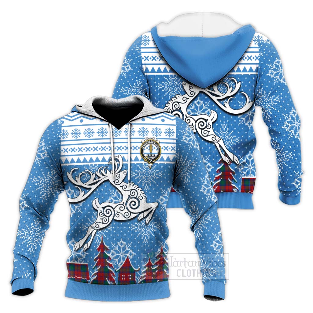 Tartan Vibes Clothing Auchinleck (Affleck) Clan Christmas Knitted Hoodie Celtic Reindeer Style