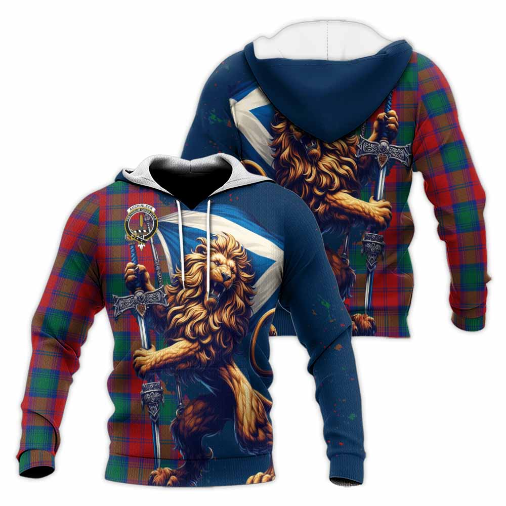 Tartan Vibes Clothing Auchinleck (Affleck) Tartan Family Crest Knitted Hoodie with Scottish Majestic Lion