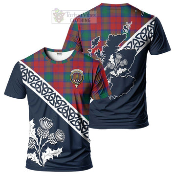 Auchinleck (Affleck) Tartan T-Shirt Featuring Thistle and Scotland Map