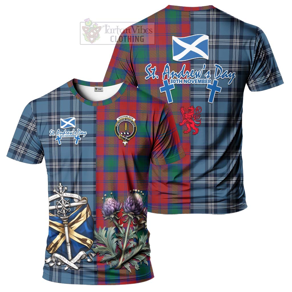 Tartan Vibes Clothing Auchinleck (Affleck) Tartan T-Shirt Happy St. Andrew's Day Half Tartan Style