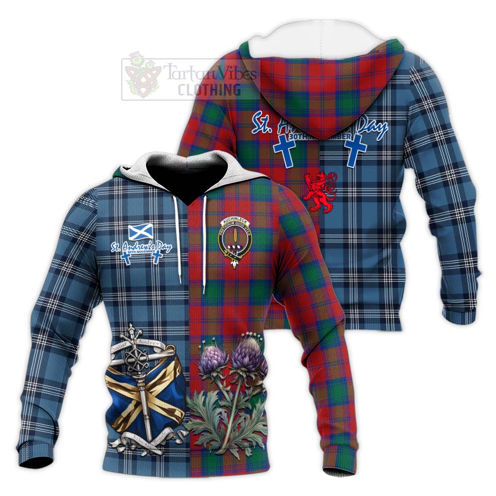 Tartan Vibes Clothing Auchinleck (Affleck) Tartan Knitted Hoodie Happy St. Andrew's Day Half Tartan Style