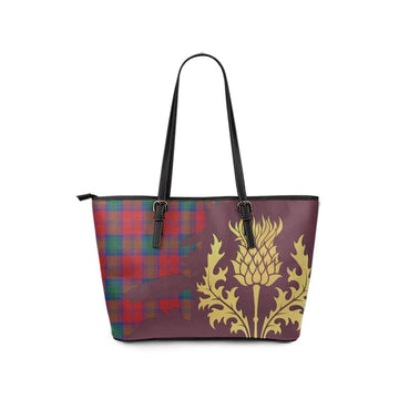 Auchinleck (Affleck) Tartan Leather Tote Bag Gold Thistle Style - Tartan Vibes Clothing