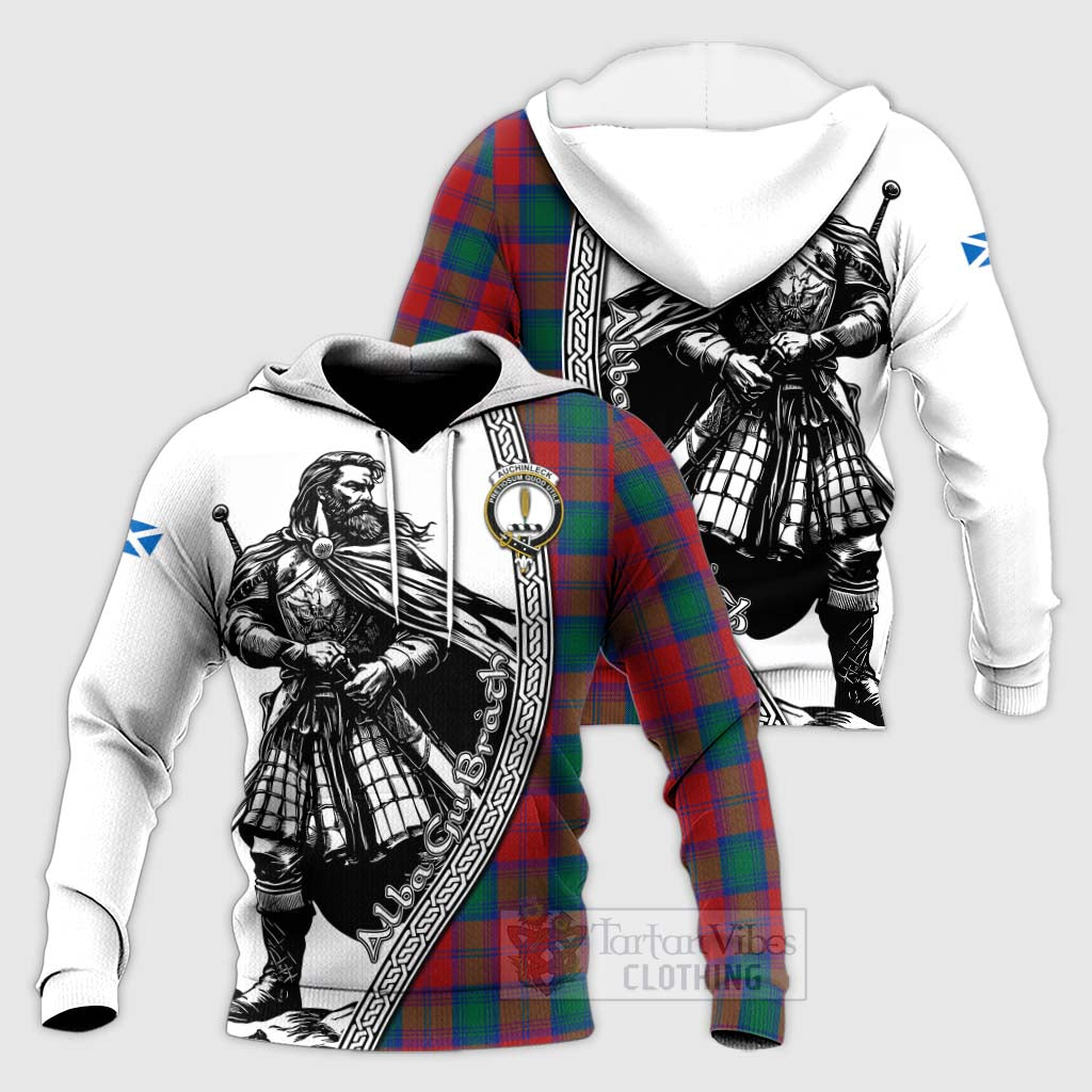 Tartan Vibes Clothing Auchinleck (Affleck) Tartan Clan Crest Knitted Hoodie with Highlander Warrior Celtic Style