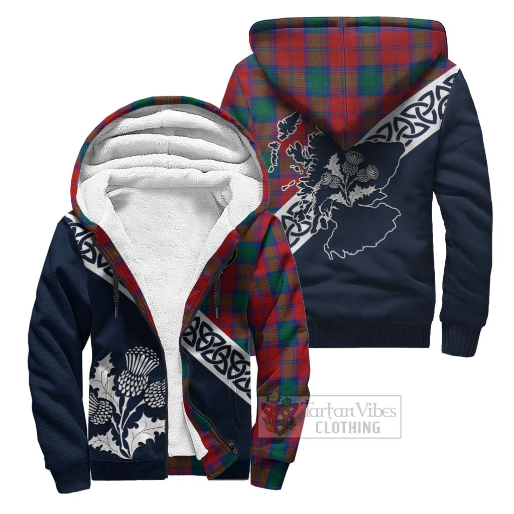 Tartan Vibes Clothing Auchinleck (Affleck) Tartan Sherpa Hoodie Featuring Thistle and Scotland Map