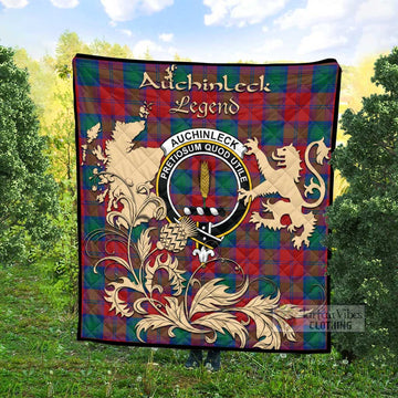 Auchinleck (Affleck) Tartan Quilt with Family Crest and Scottish Symbol Style Super King Quilt 91" x 110" - Tartan Vibes Clothing