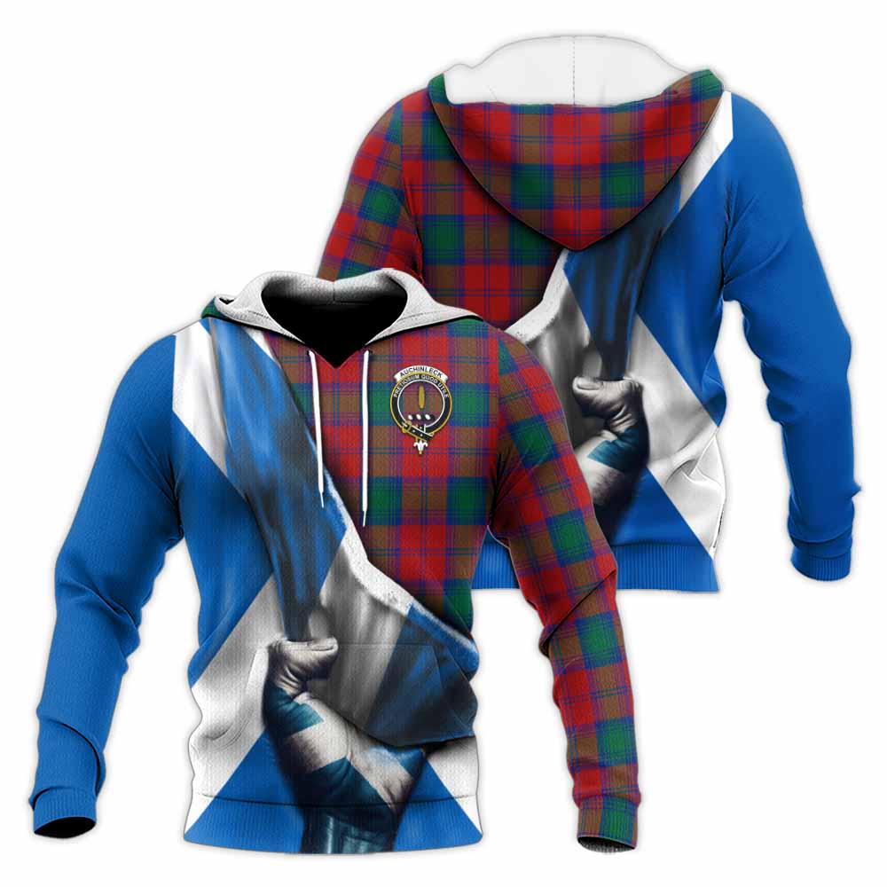 Tartan Vibes Clothing Auchinleck (Affleck) Tartan Knitted Hoodie with Family Crest Scotland Patriotic Style