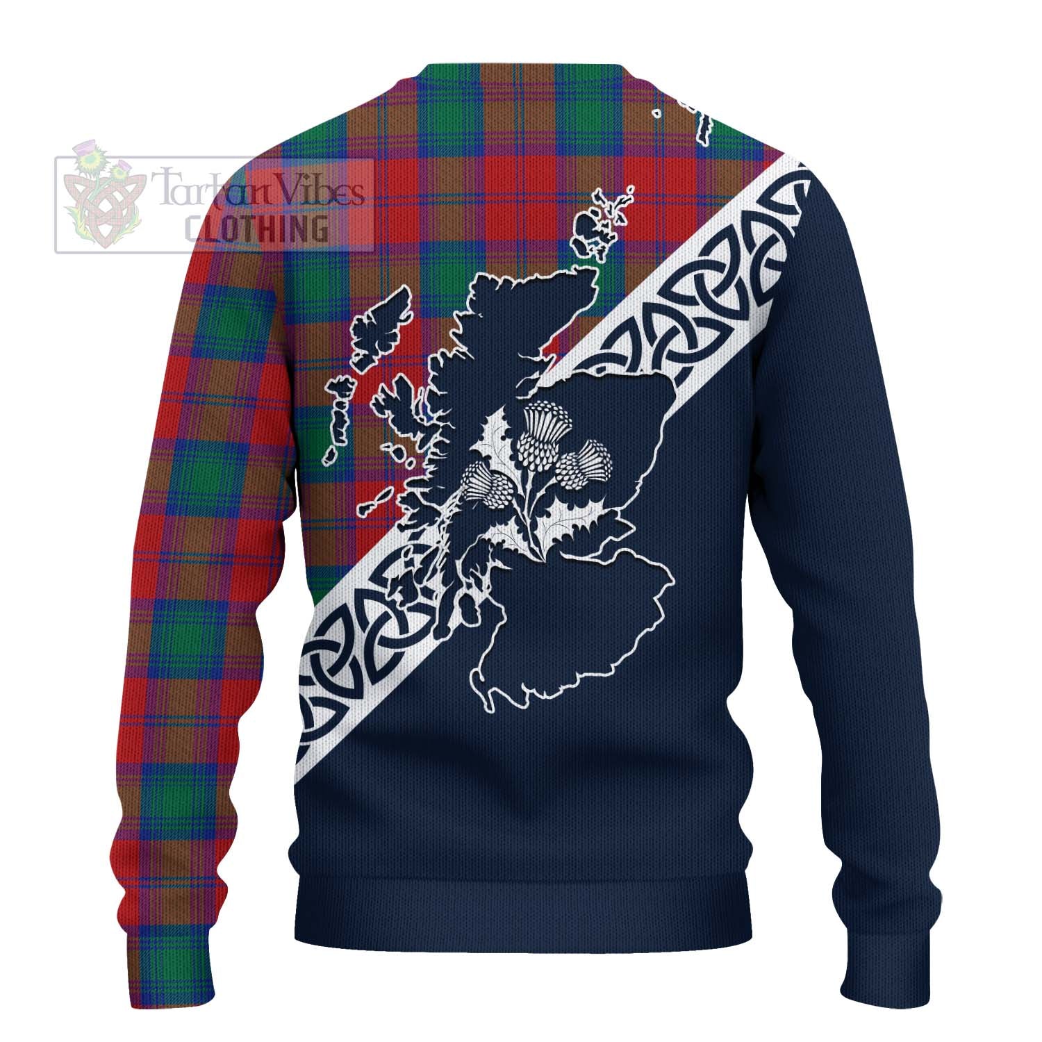 Tartan Vibes Clothing Auchinleck (Affleck) Tartan Knitted Sweater Featuring Thistle and Scotland Map