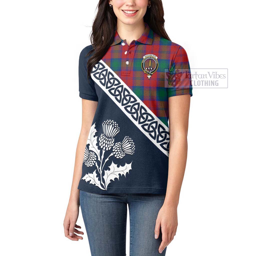 Tartan Vibes Clothing Auchinleck (Affleck) Tartan Women's Polo Shirt Featuring Thistle and Scotland Map