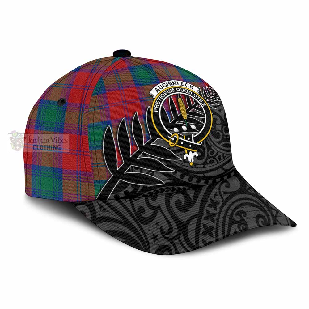 Tartan Vibes Clothing Auchinleck (Affleck) Tartan Classic Cap with New Zealand Silver Fern Half Style