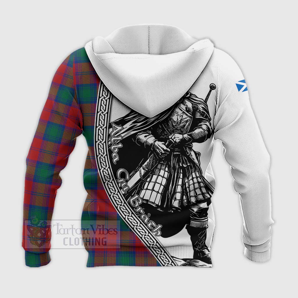 Tartan Vibes Clothing Auchinleck (Affleck) Tartan Clan Crest Knitted Hoodie with Highlander Warrior Celtic Style