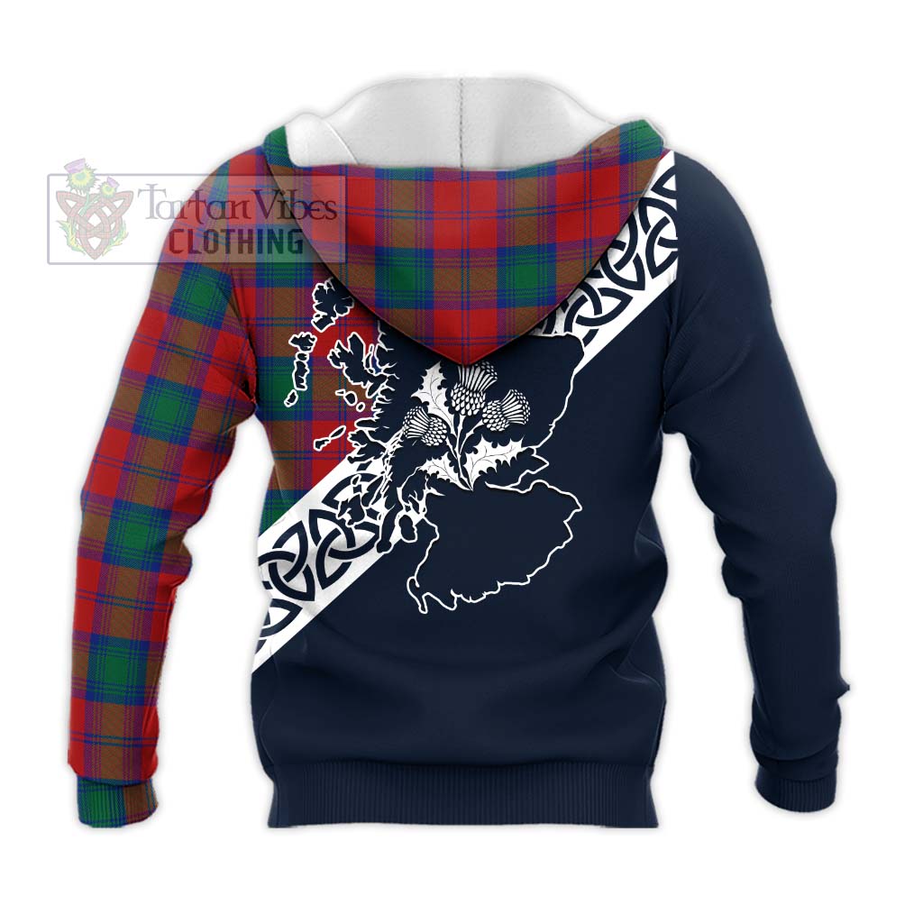 Tartan Vibes Clothing Auchinleck (Affleck) Tartan Knitted Hoodie Featuring Thistle and Scotland Map