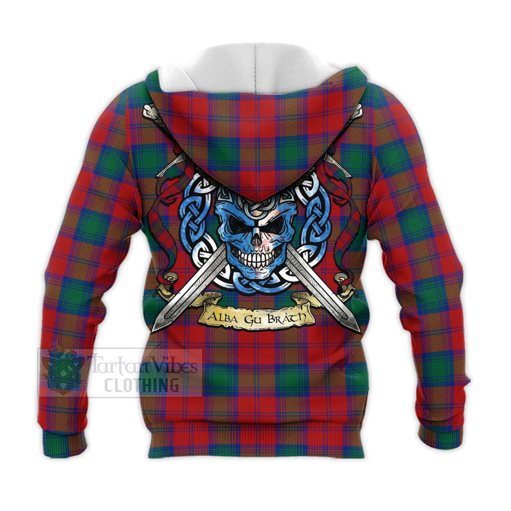 Tartan Vibes Clothing Auchinleck (Affleck) Tartan Knitted Hoodie with Family Crest Celtic Skull Style