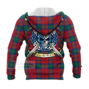 Auchinleck (Affleck) Tartan Knitted Hoodie with Family Crest Celtic Skull Style