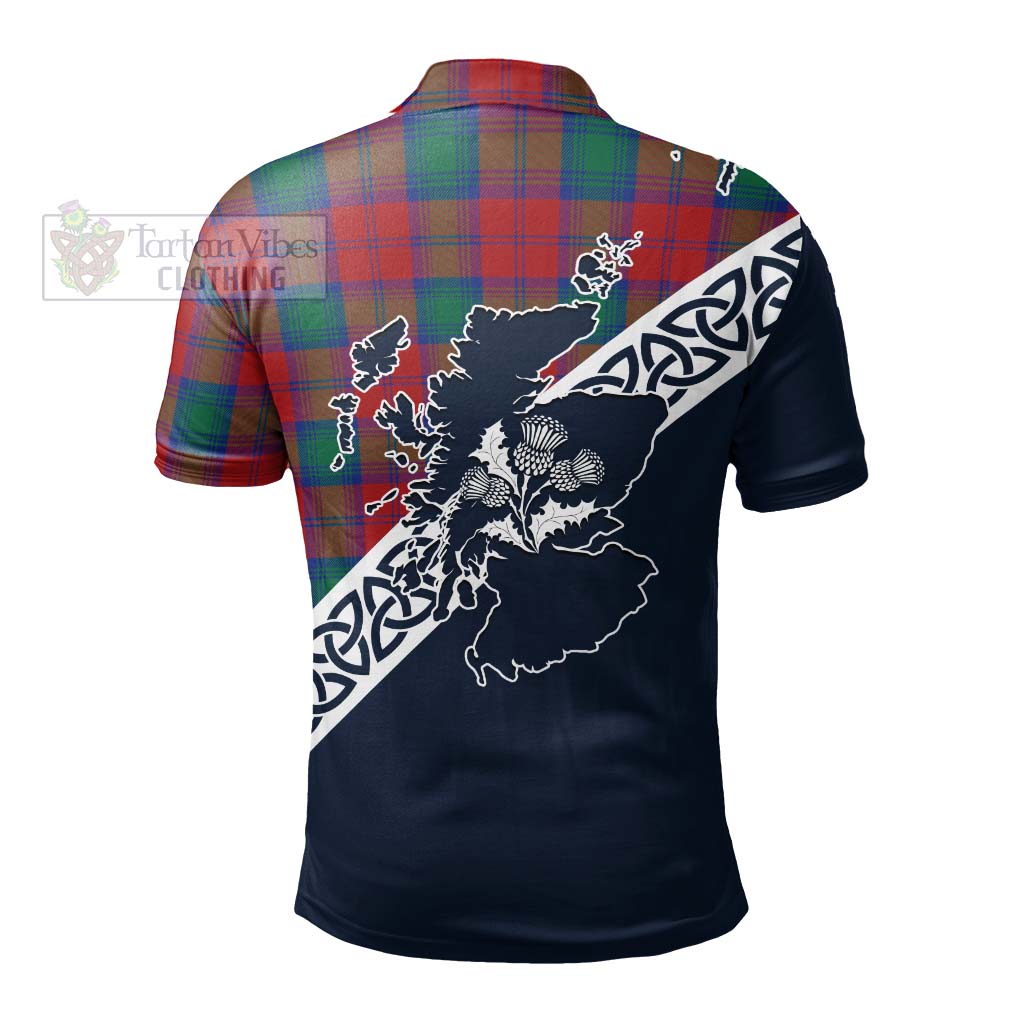 Auchinleck (Affleck) Tartan Polo Shirt Featuring Thistle and Scotland Map