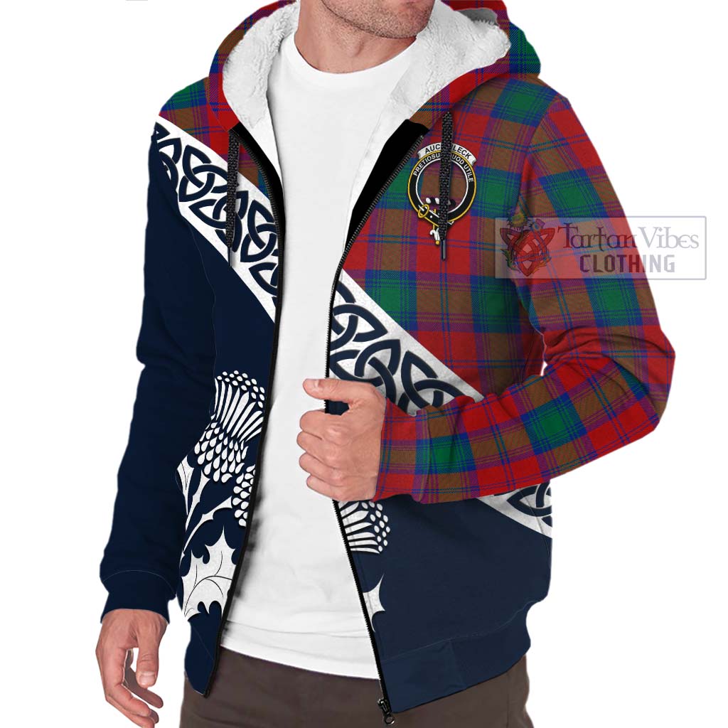 Tartan Vibes Clothing Auchinleck (Affleck) Tartan Sherpa Hoodie Featuring Thistle and Scotland Map