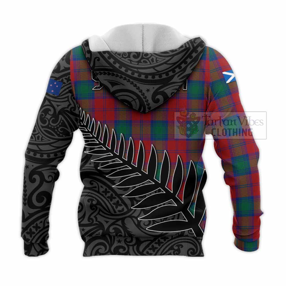 Tartan Vibes Clothing Auchinleck (Affleck) Crest Tartan Knitted Hoodie with New Zealand Silver Fern Half Style