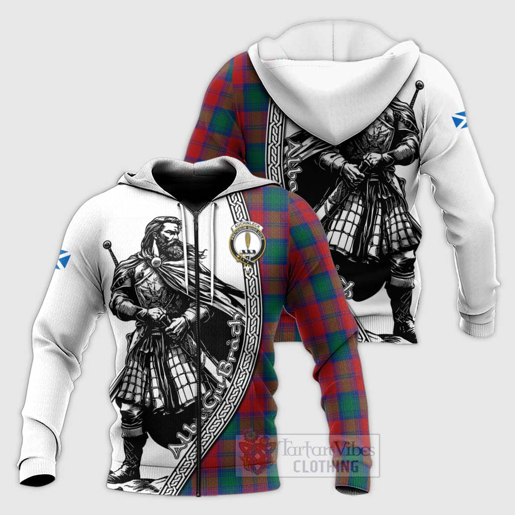 Tartan Vibes Clothing Auchinleck (Affleck) Tartan Clan Crest Knitted Hoodie with Highlander Warrior Celtic Style