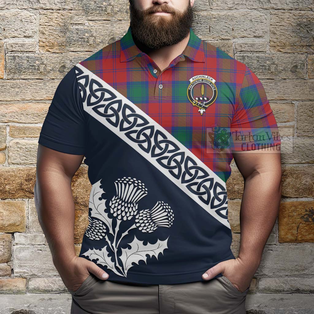 Auchinleck (Affleck) Tartan Polo Shirt Featuring Thistle and Scotland Map