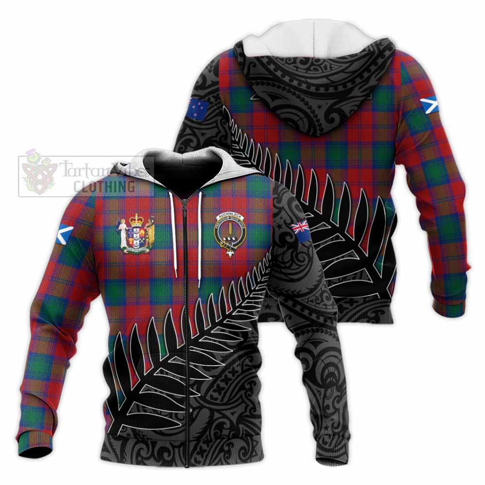 Tartan Vibes Clothing Auchinleck (Affleck) Crest Tartan Knitted Hoodie with New Zealand Silver Fern Half Style