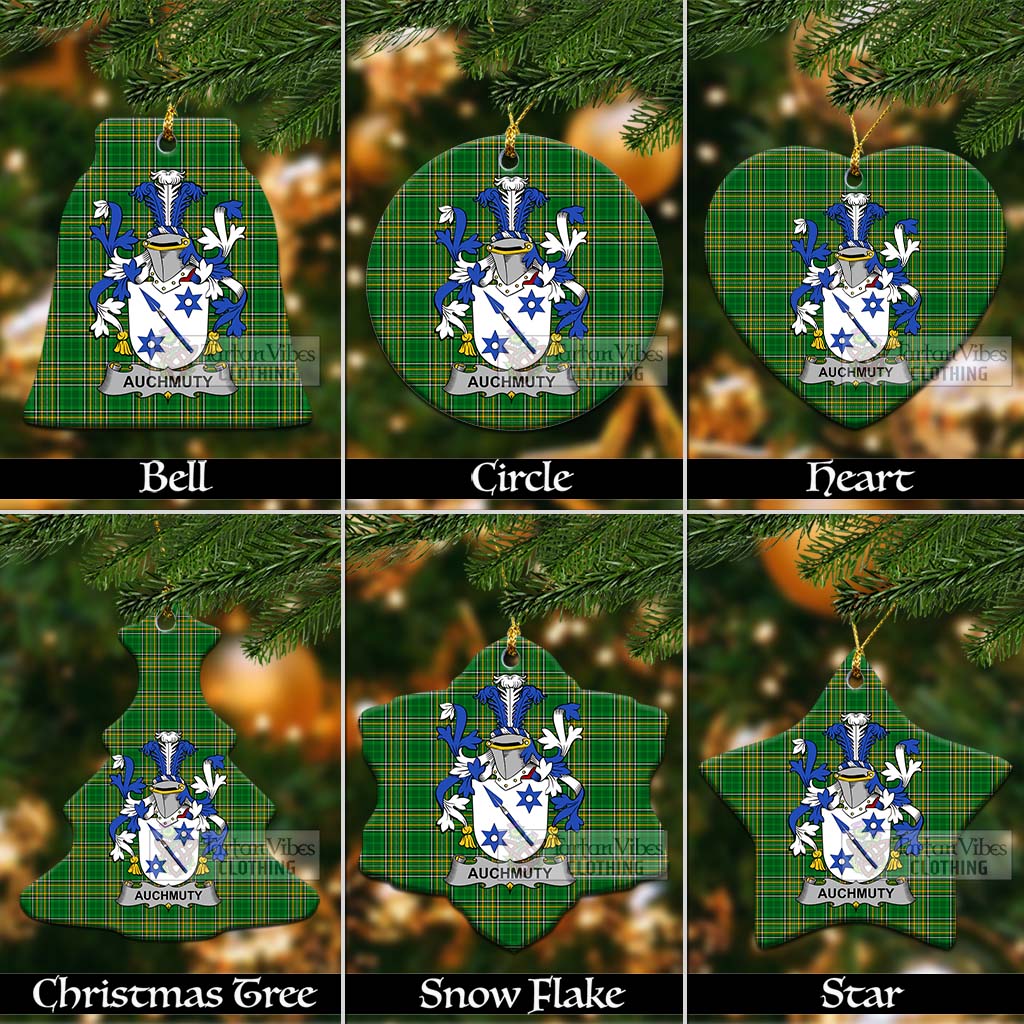 Tartan Vibes Clothing Auchmuty Irish Clan Tartan Christmas Ceramic Ornament with Coat of Arms