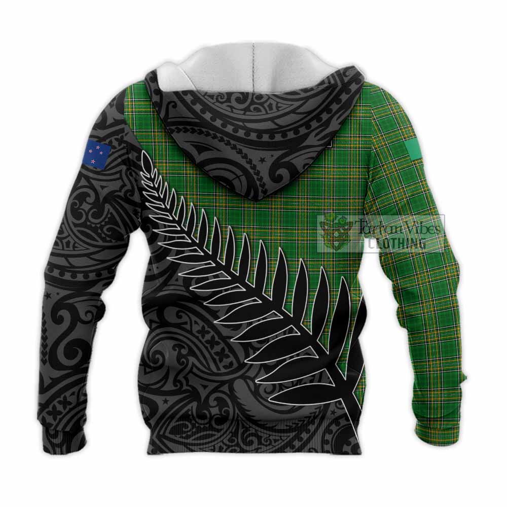 Tartan Vibes Clothing Auchmuty Irish Clan Tartan Knitted Hoodie with Coat of Arms New Zealand Silver Fern Half Style